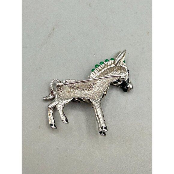 Vintage Ciner Zebra Donkey Brooch with Crystal Rhinestones & Green Accents - Picture 5 of 7